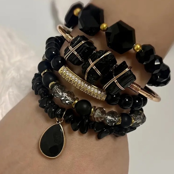 Boho Jewlery Chick Balck Stacable Bracelts - Picture 1 of 5